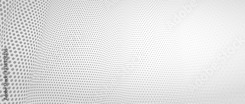 3D abstract monochrome background with dots pattern vector design, technology theme, dimensional dotted flow in perspective, big data, nanotechnology.