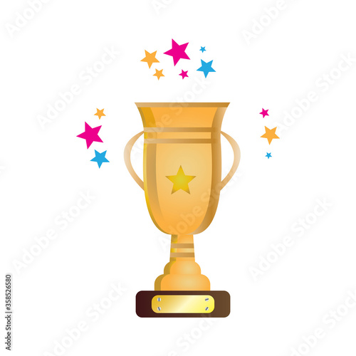 gold cup on a white background with colourful star