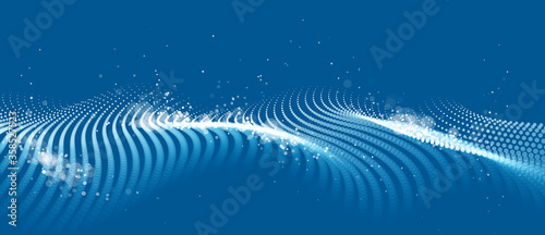 Abstract wave flow of runny dotted particles vector abstract background, technology and science big data flow, nanotechnology, connection information tech design.