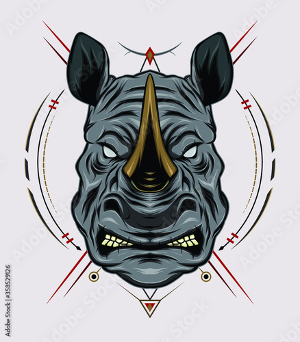 vector rhino mascot logo design with modern illustration concept, style for badge, emblem and shirt printing. angry rhino illustration for sport and e sport team. photo