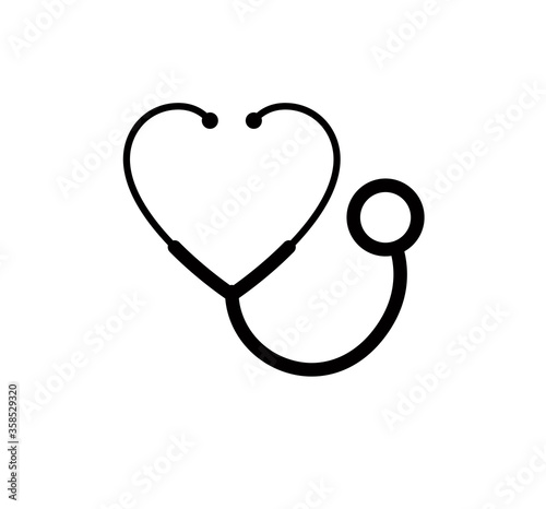 Cardiology concept vector simple icon or logo isolated, stereoscope in a shape of heart sign isolated on white.