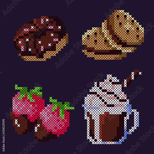 set of cross stitch chocolate sweets