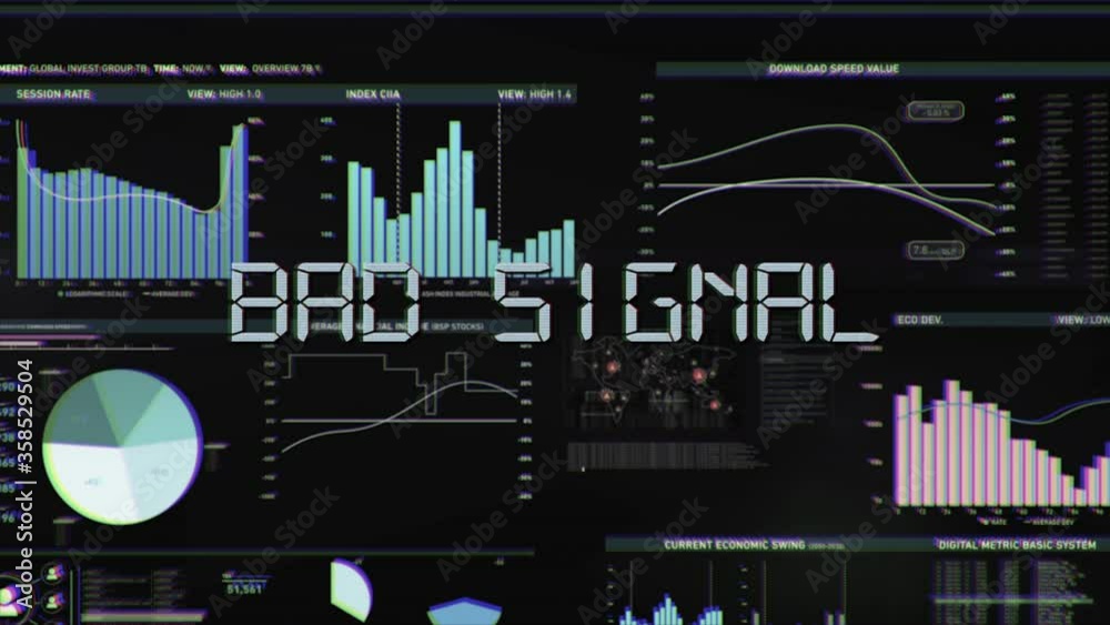 Unique glitch screen Bad Signal design digital pixel noise error video damage Seamless loop