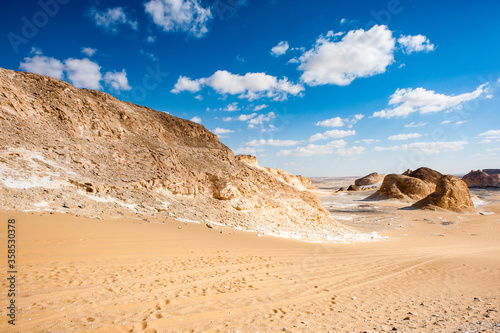 It's Beautiful view of the limestone formations of the White Desert, a national park of Egypt