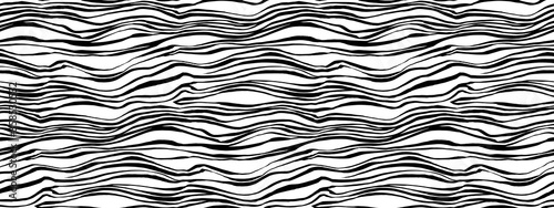 Hand drawn seamless pattern. Vector sketch texture, endless background painted by ink. Black and white abstract grunge wave