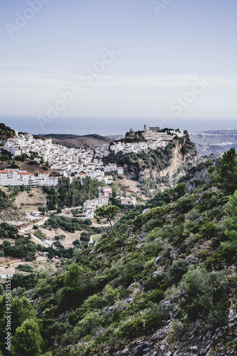 Panoramic view of white andalusian village. Casares, Andalusia, Spain 