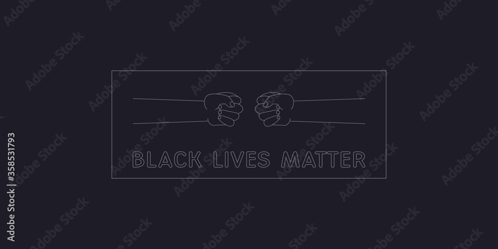 Fototapeta premium Black lives matter. Anti racism and racial equality and tolerance banner. Row of hand drawn hearts colored from white to black.Vector illustration, social media template, designer dark background, blm