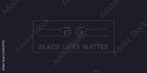 Black lives matter. Anti racism and racial equality and tolerance banner. Row of hand drawn hearts colored from white to black.Vector illustration, social media template, designer dark background, blm