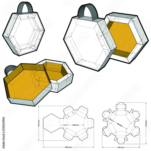 Hexagonal self asembly and Die-cut Pattern. The .eps file is full scale and fully functional. Prepared for real cardboard production.