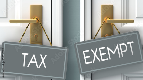 Tableau sur toile exempt or tax as a choice in life - pictured as words tax, exempt on doors to sh