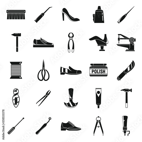 Classic shoe repair icons set. Simple set of classic shoe repair vector icons for web design on white background