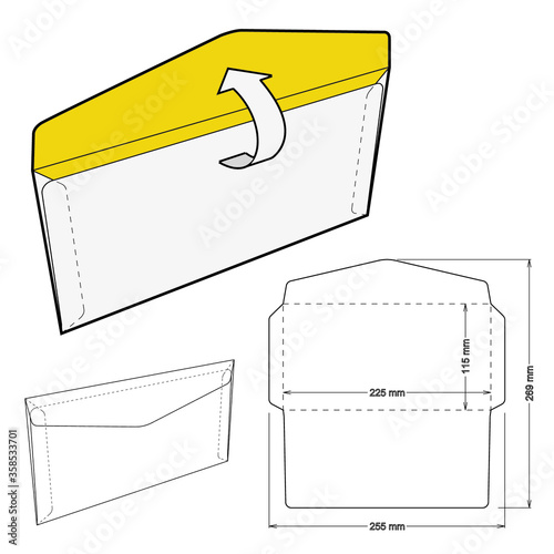 Packaging Envelope and Die-cut Pattern. The .eps file is full scale and fully functional. Prepared for real cardboard production.