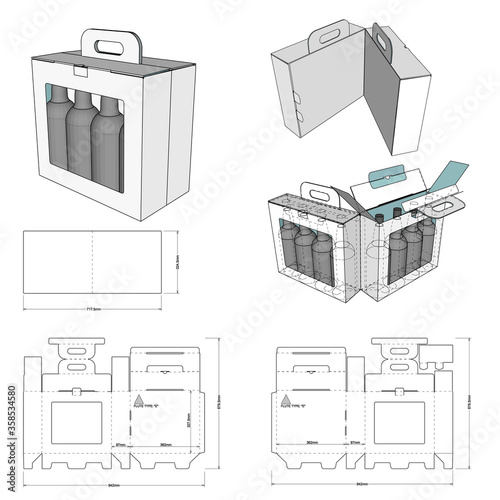 Packaging for eight whisky bottles and Die-cut Pattern. The .eps file is full scale and fully functional. Prepared for real cardboard production.