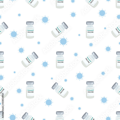 Vaccine bottles, isolated. Medical vector pattern antiviral vaccine in flat style.