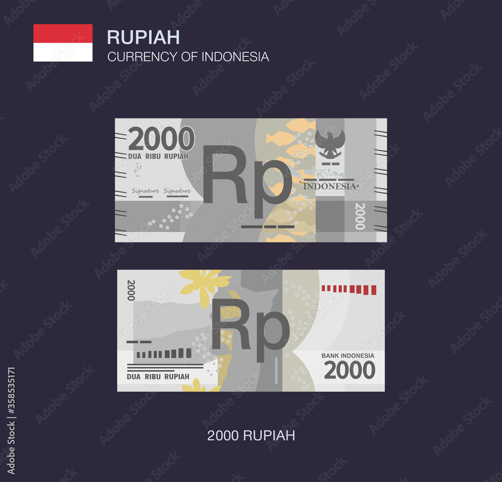 Currency of Indonesia. Flat vector illustration of indonesian two thousand rupiah. Currency of Indonesia. Flat vector illustration of indonesian two thousand rupiah.