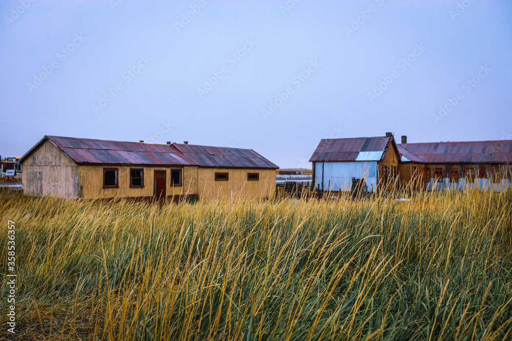 San Gregorio, Chile - March 10. 2020: Abandoned Buidings on the way to Fire Land San Gregorio, Chile - March 10. 2020: Abandoned Buidings on the way to Fire Land
