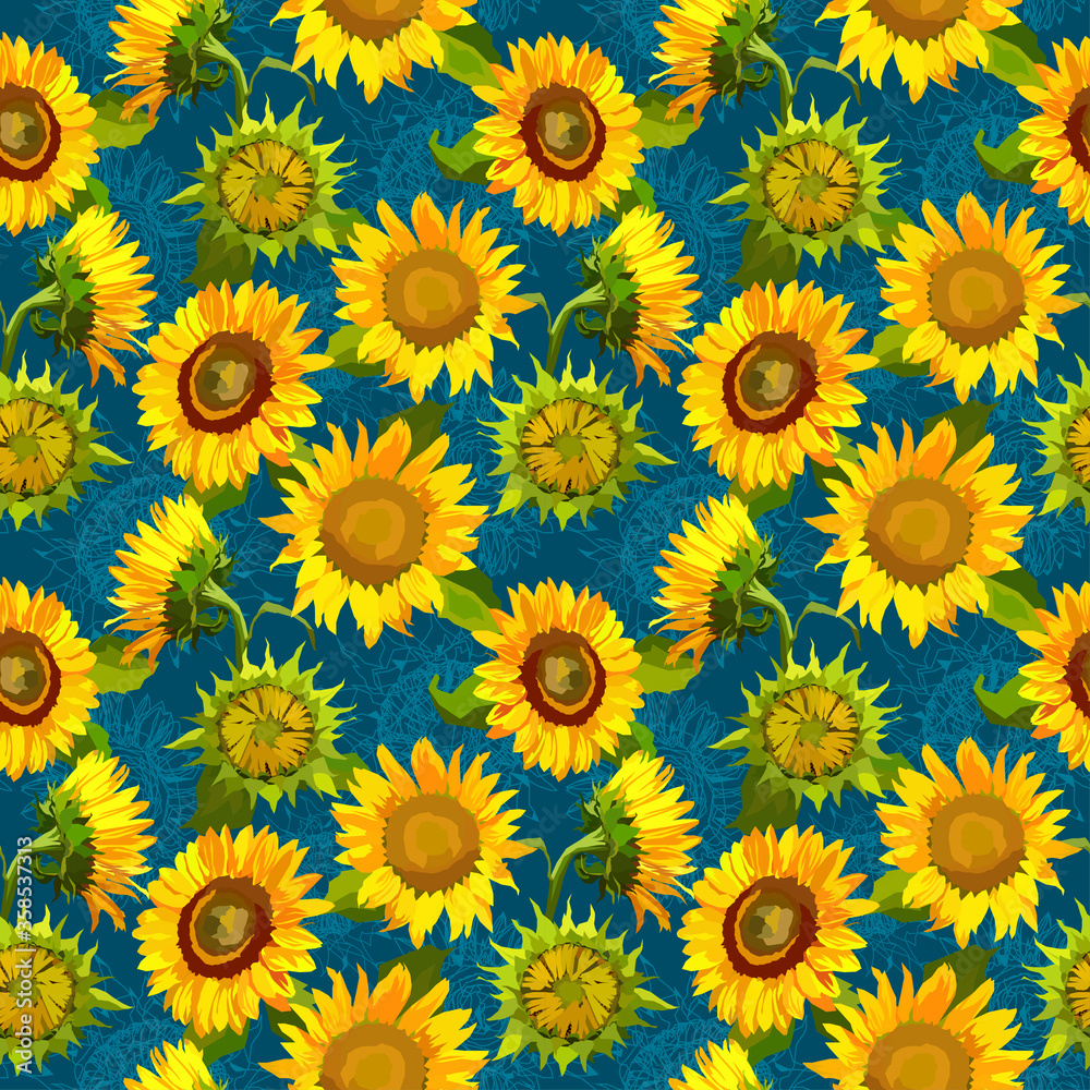 Seamless bright pattern with sunflowers Seamless bright pattern with sunflowers