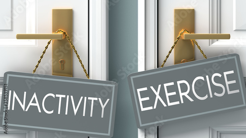 Fotografia exercise or inactivity as a choice in life - pictured as words inactivity, exerc