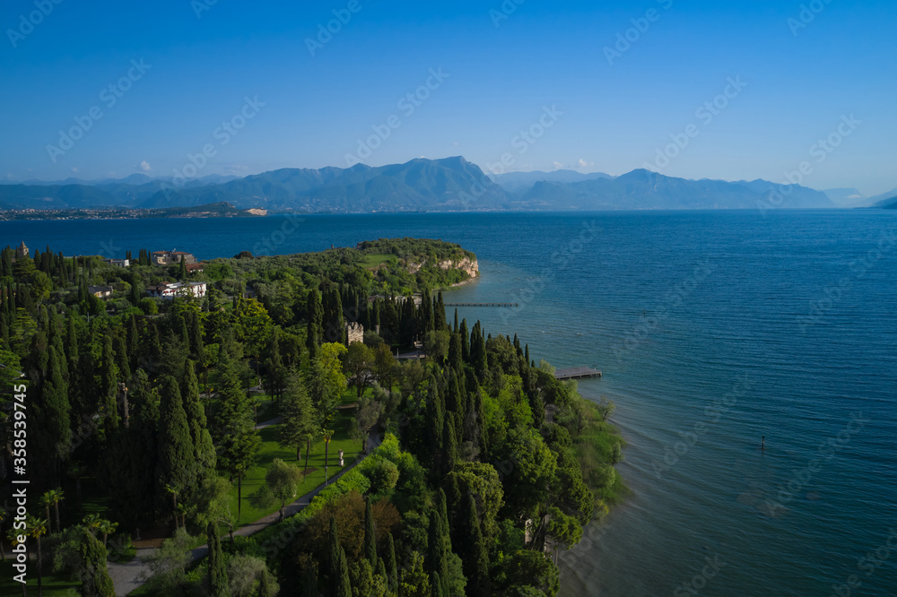 Panoramic view of the island of Sirmione located Lake Garda, Italy