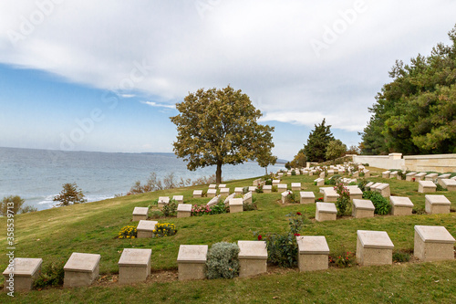 Beach Cemetery at the Anzac Cove, in Gallipoli, Canakkale, Turkey, containing the remains of allied troops who died during the Battle of Gallipoli. photo