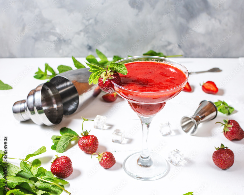 Homemade Red Frozen Strawberry Margarita in a Glass