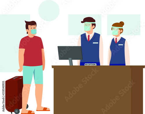 A man doing hotel check-in during new normal while keep using medical mask