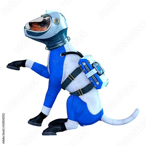 3D Rendering Astronaut Dog on White