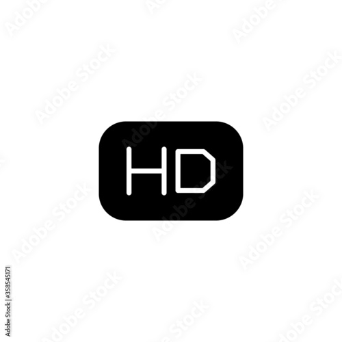 HD - High Definition Icon in black flat glyph, filled style isolated on white background