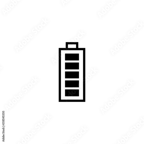 Battery Icon in black flat glyph, filled style isolated on white background