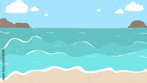 Illustrations of island  sea  beach  clouds  mountains. Vector image  eps 10