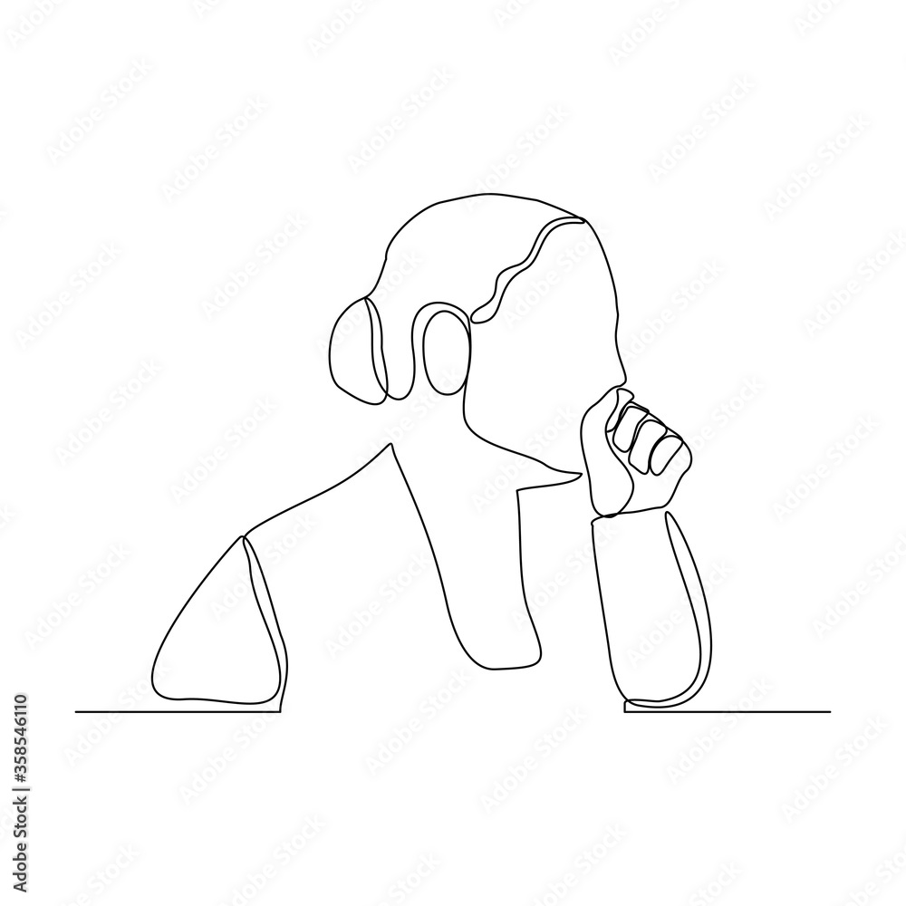 Continuous line drawing of woman suffering cough. Vector illustration