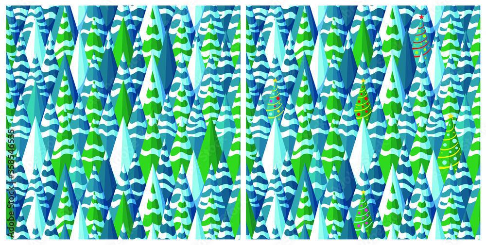 Seamless pattern Christmas trees in the snow, New Year, holidays, Christmas decorations, Christmas trees pattern set Seamless pattern Christmas trees in the snow, New Year, holidays, Christmas decorations, Christmas trees pattern set