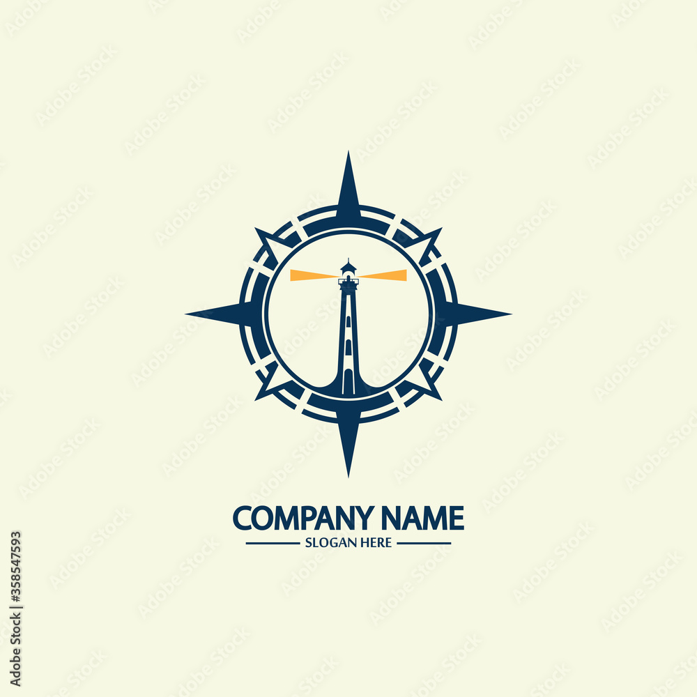Compass and lighthouse logo design template Compass and lighthouse logo design template