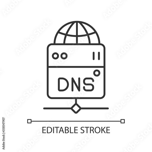DNS server linear icon. Local domain name system thin line customizable illustration. Contour symbol. Accessing website URL via host name. Vector isolated outline drawing. Editable stroke