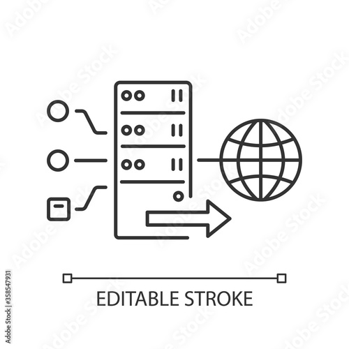 Forward proxy linear icon. Internet accessibility and firewall bypassing. Cyber security thin line customizable illustration. Contour symbol. Vector isolated outline drawing. Editable stroke
