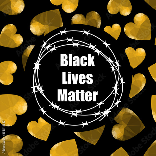 Black Lives Matter Banner with Barbed Wire for Protest Isolated on Black Background. photo