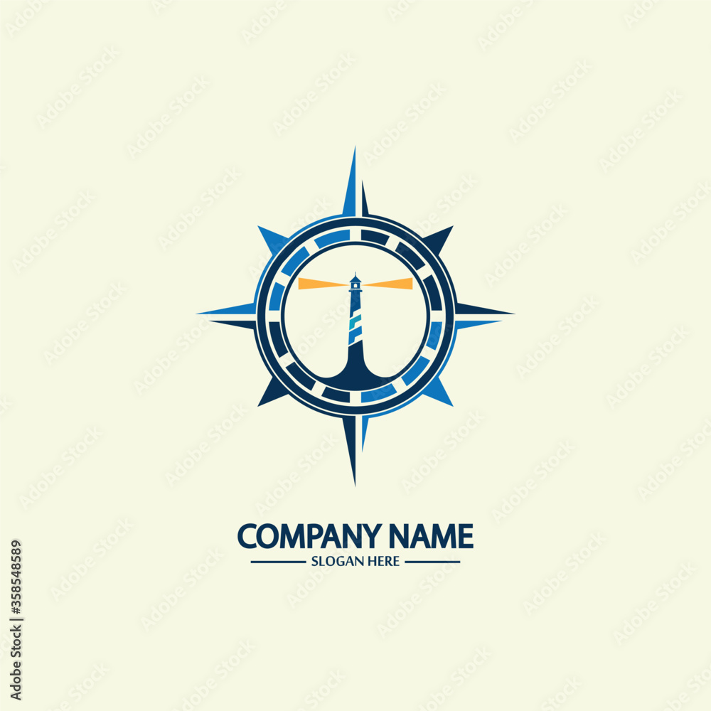 Compass and lighthouse logo design template Compass and lighthouse logo design template