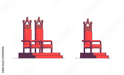 Royal throneroom semi flat RGB color vector illustration. Elegant seat for fantasy nobility. Luxury chair for kingdom royalty. King and queen throne isolated cartoon object on white background photo