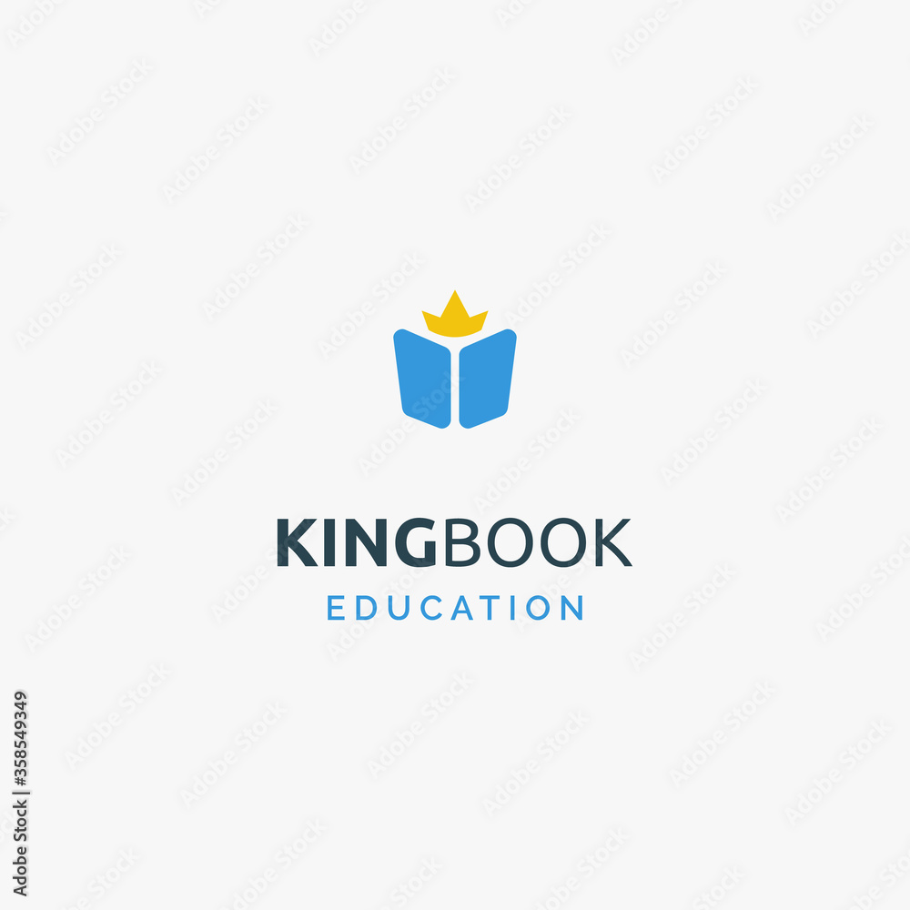 simple and creative book with crown or king book for education logo