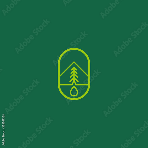 simple, minimalist mountain, tree and water droplet logo design inspiration