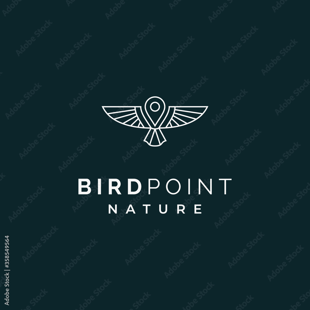 creative and simple monoline bird and pin location logo design inspiration