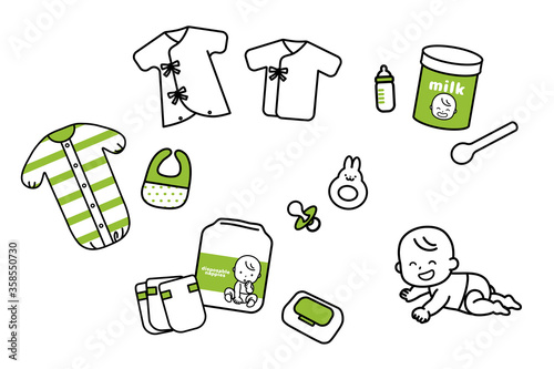 Set illustration of baby pick-up goods.