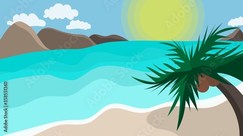 Illustration of a sunny island  sea  beach. Vector image  eps 10