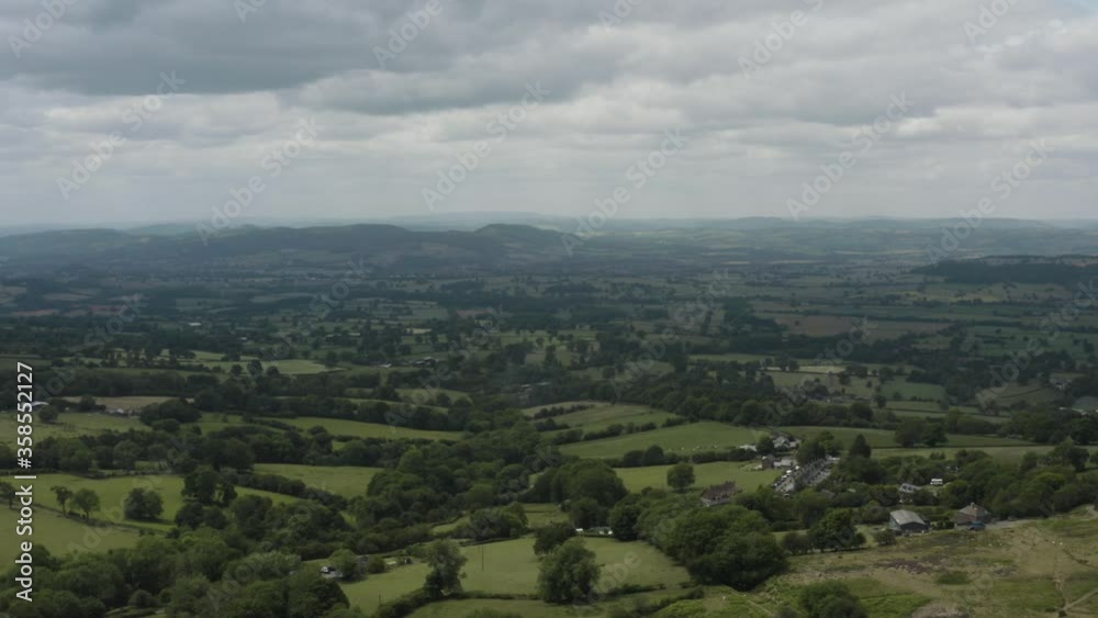 Aerial view of the Shropshire countryside in England