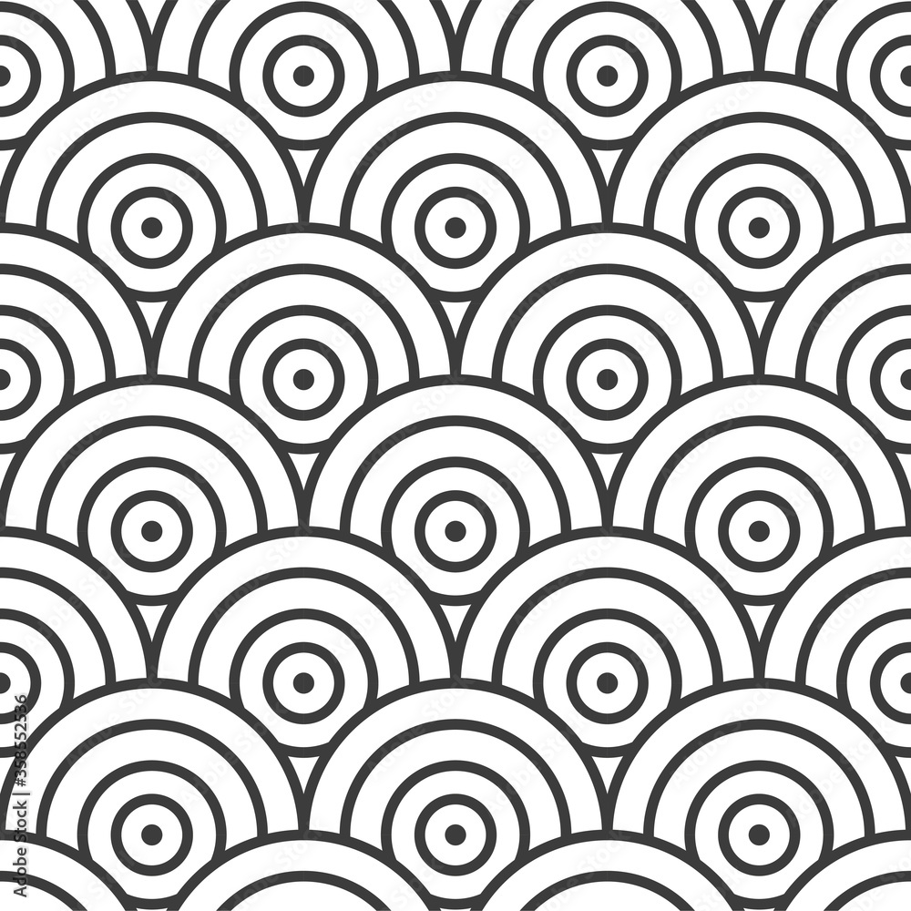 Fototapeta premium Seamless Linear Graphic Optical Grid Pattern. Continuous Decorative Vector Circles Array Texture. Repetitive Wave Continuous 