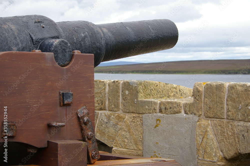 A cannon at Hackness Martello Tower, Hoy, Orkney Islands, Scotland, UK.
