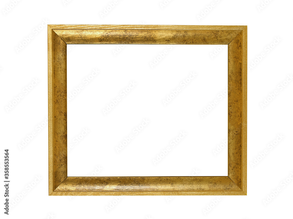 Fototapeta premium Wooden frame for paintings with gold patina. Isolated on white