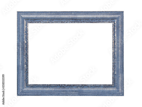 Wooden frame for paintings or photo with silver patina. Isolated on white