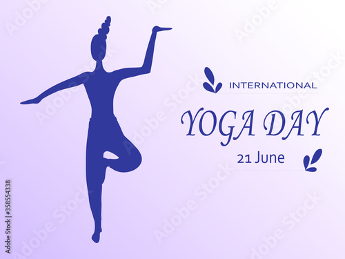 Woman doing yoga exercises. The concept of a healthy lifestyle and sport. Vector illustration of June 21 International Yoga Day