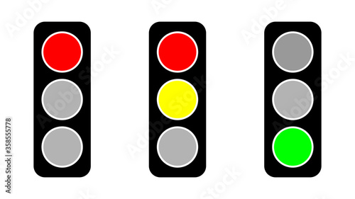 Set of Simple Traffic Light Icons in Red, Yellow and Green Phases. Vector Image.